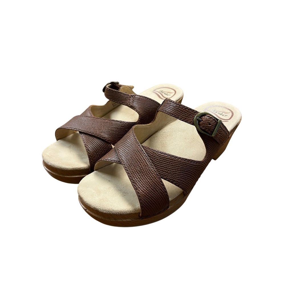 DANSKO Sissy Clog Sandals Womens 39 8.5 Brown Leather Buckle Boho‎ Retro Travel